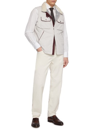 Figure View - Click To Enlarge - BRUNELLO CUCINELLI - Zipped Shearling Collar Padded Vest