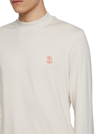  - BRUNELLO CUCINELLI - Long Sleeve Logo Print Turtleneck Cotton Jersey Top