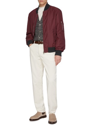 Figure View - Click To Enlarge - BRUNELLO CUCINELLI - Long Sleeve Logo Print Turtleneck Cotton Jersey Top