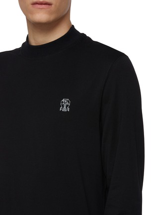  - BRUNELLO CUCINELLI - Long Sleeve Logo Print Turtleneck Cotton Jersey Top