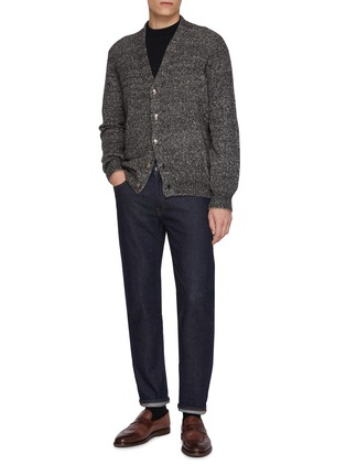 Figure View - Click To Enlarge - BRUNELLO CUCINELLI - Long Sleeve Logo Print Turtleneck Cotton Jersey Top