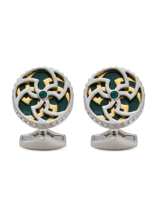 Main View - Click To Enlarge - TATEOSSIAN - Palladium Gold-Toned Swarovski Rotating Cutwork Trinity Cufflinks