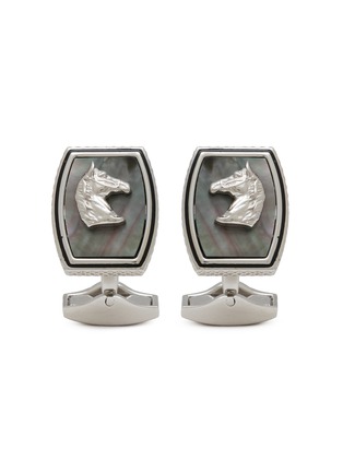 Main View - Click To Enlarge - TATEOSSIAN - Palladium Mother of Pearl Enamel Diamond Tonneau Cufflinks