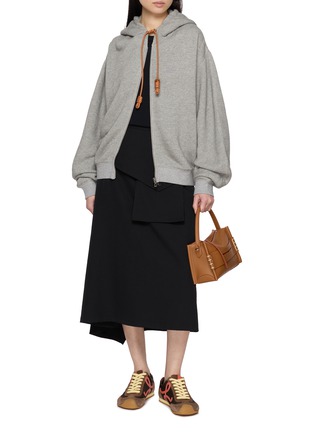 Figure View - Click To Enlarge - LOEWE - Flamenco Leather Cord Zip Up Cotton Cashmere Fleece Hoodie