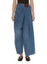Main View - Click To Enlarge - LOEWE - Asymmetric Draped Leather Patch Washed Denim Jeans