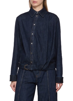 Main View - Click To Enlarge - LOEWE - Balloon Raw Dark Wash Denim Belted Shirt