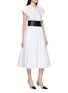 Front View - Click To Enlarge - ALAÏA - Capsleeve Round Neck Belted Cotton Poplin Dress
