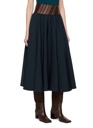 Front View - Click To Enlarge - ALAÏA - Leather Panel Waistband Wool Skirt