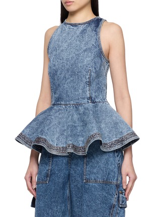 Front View - Click To Enlarge - ALAÏA - Medium Wash Denim Peplum Top