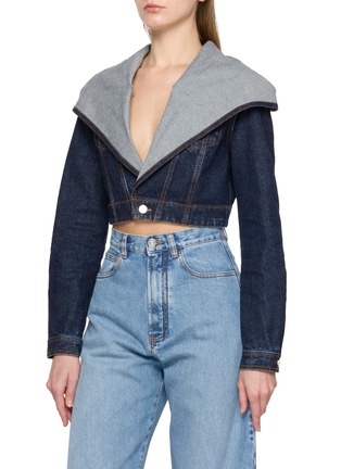 Front View - Click To Enlarge - ALAÏA - Cropped Cotton Denim Hooded Jacket