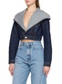 Front View - Click To Enlarge - ALAÏA - Cropped Cotton Denim Hooded Jacket