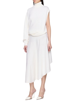 Front View - Click To Enlarge - ALAÏA - Cut Out Asymmetrical Wool Midi Dress