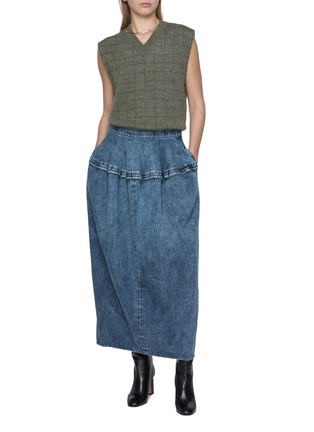Figure View - Click To Enlarge - BOWTE - Front Peplum Voluminous Denim Maxi Skirt