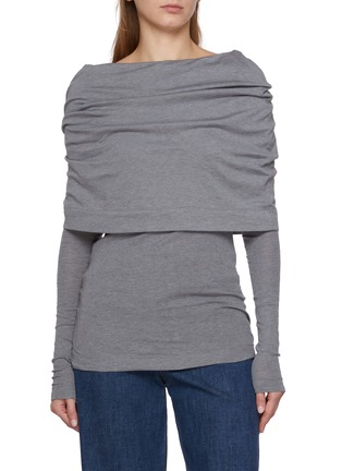 Main View - Click To Enlarge - BOWTE - Cape Detail Long Sleeve Cotton Silk Top