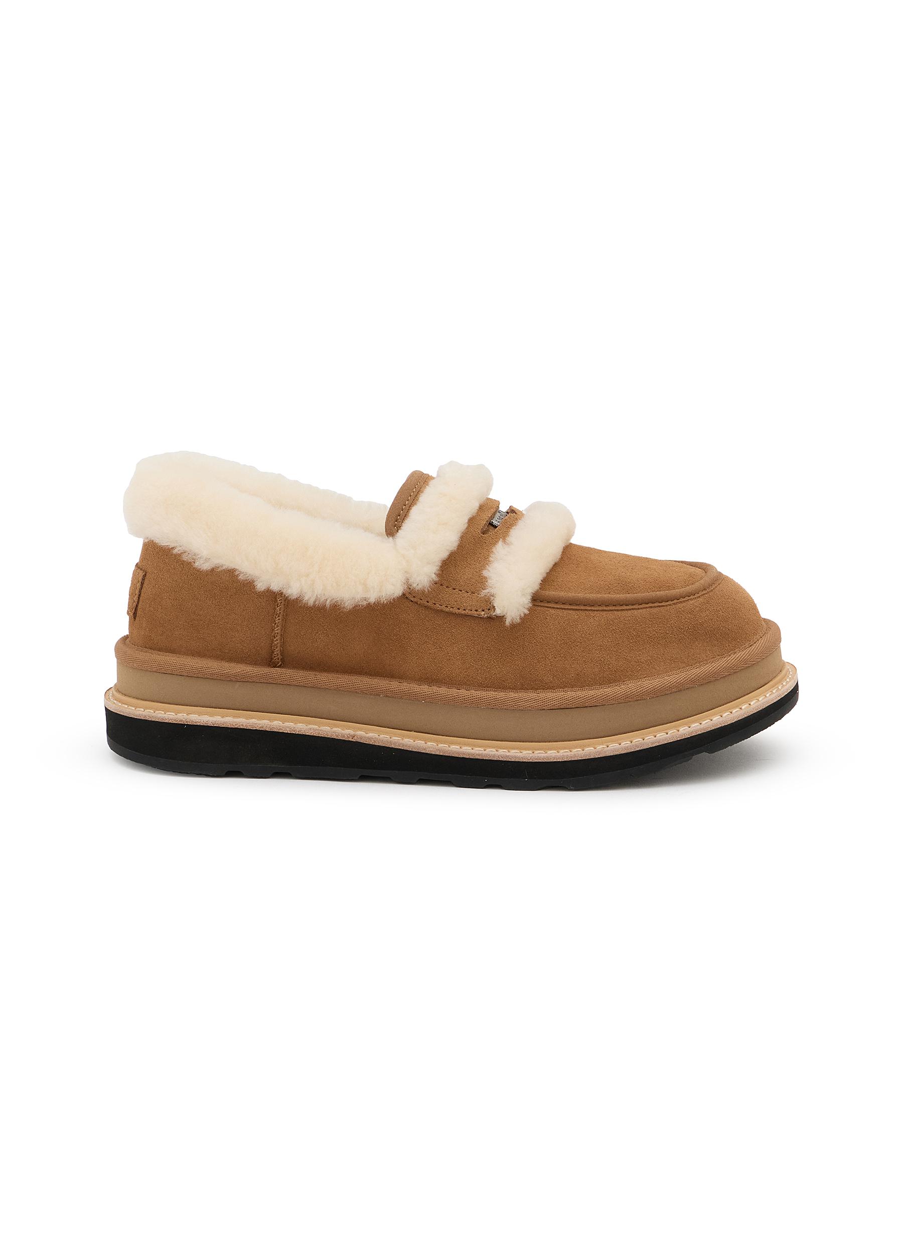 ugg sacai ローファー　38 Loafer camel UGG | X sacai Flat Platform Suede Shearling Loafers | Women | Lane