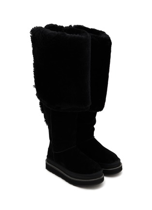 Detail View - Click To Enlarge - UGG - X sacai Flat Thigh High Suede Shearling Boots