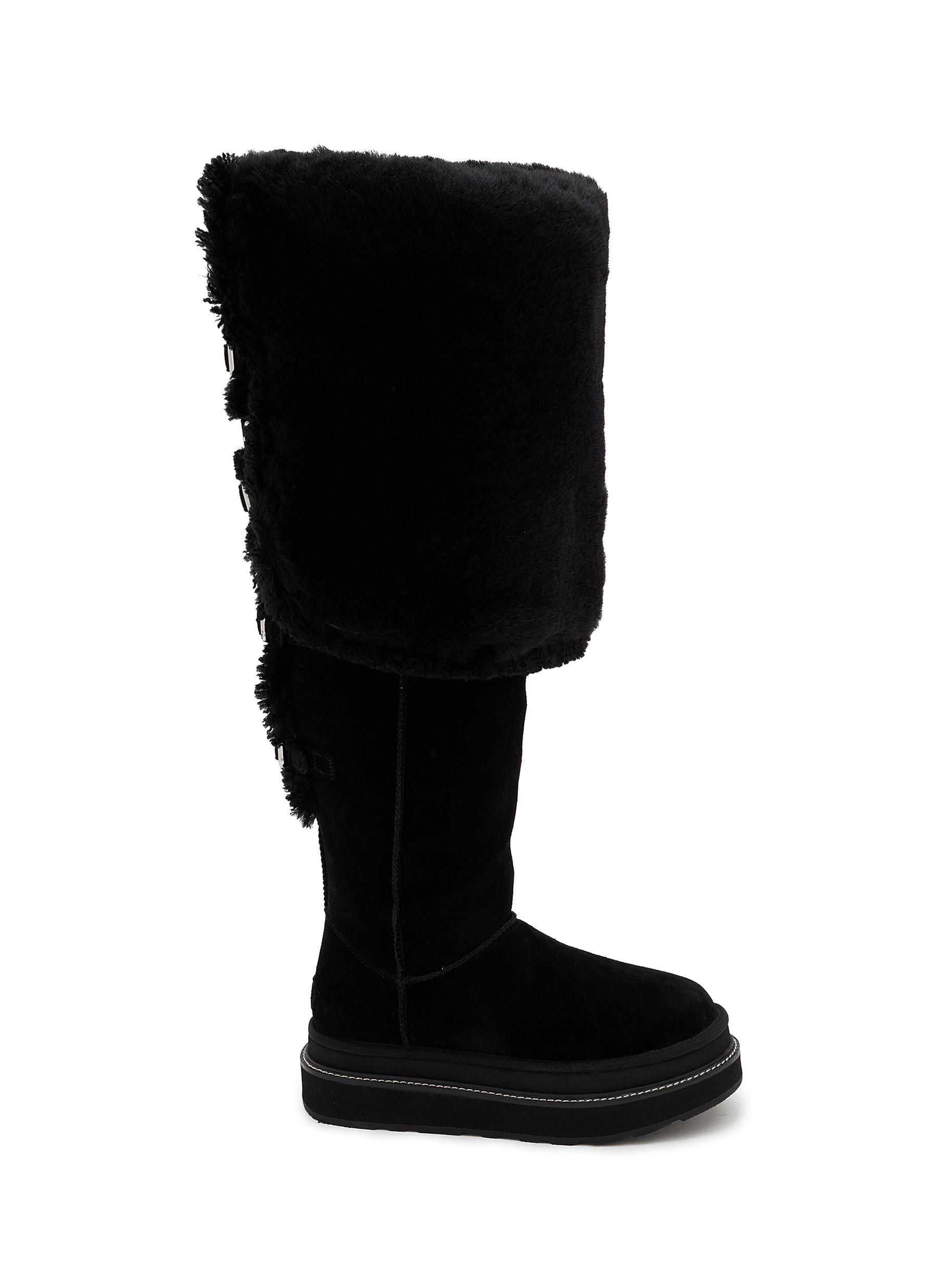 UGG | X sacai Flat Thigh High Suede Shearling Boots | Women | Lane