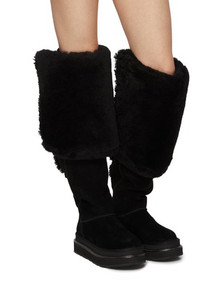 Figure View - Click To Enlarge - UGG - X sacai Flat Thigh High Suede Shearling Boots