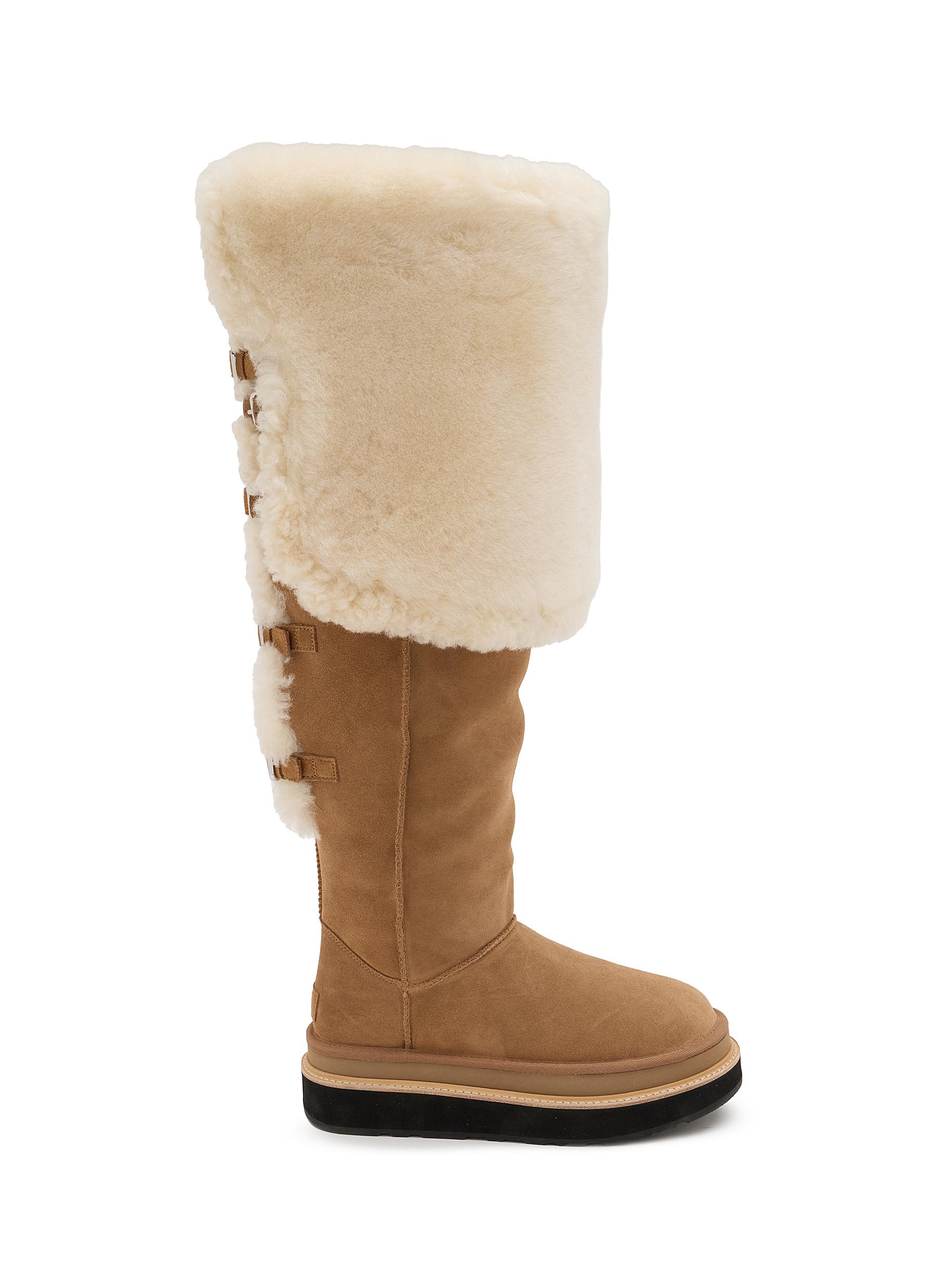 UGG X sacai Flat Thigh High Suede Shearling Boots Women Lane