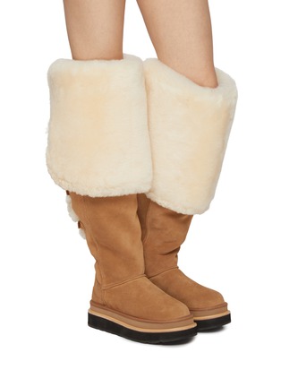 Figure View - Click To Enlarge - UGG - X sacai Flat Thigh High Suede Shearling Boots