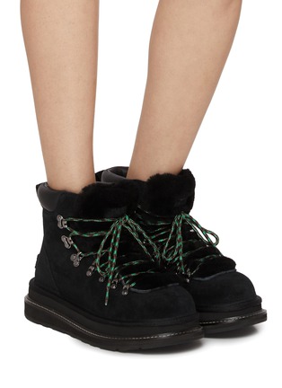 Figure View - Click To Enlarge - UGG - X sacai Flat Platform Ankle Suede Shearling Hiker Boots