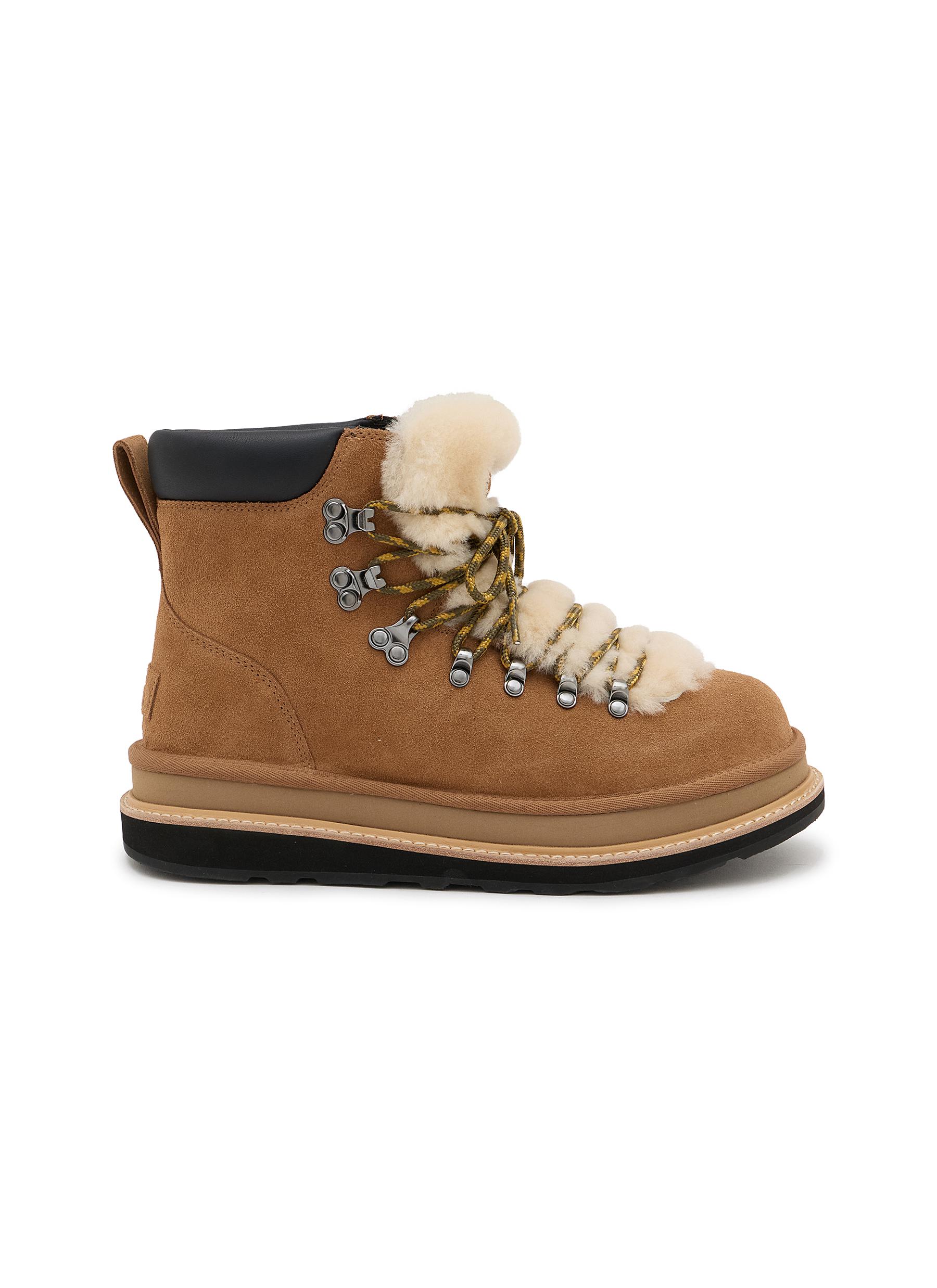 UGG | X sacai Flat Platform Ankle Suede Shearling Hiker Boots