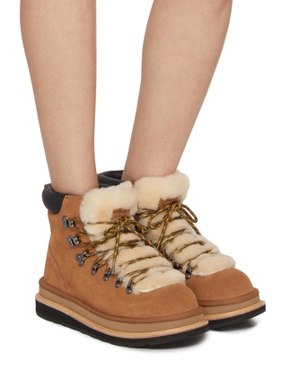 Figure View - Click To Enlarge - UGG - X sacai Flat Platform Ankle Suede Shearling Hiker Boots