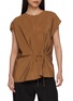YVES SALOMON Cap Sleeve Asymmetric Drawstring Waist Top
