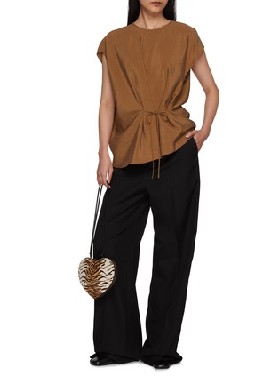 Figure View - Click To Enlarge - YVES SALOMON - Cap Sleeve Asymmetric Drawstring Waist Top