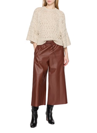 Figure View - Click To Enlarge - YVES SALOMON - Elasticated Wide Leg Leather Pants