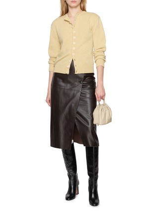 Figure View - Click To Enlarge - YVES SALOMON - Wrap Button Front Leather Midi Skirt