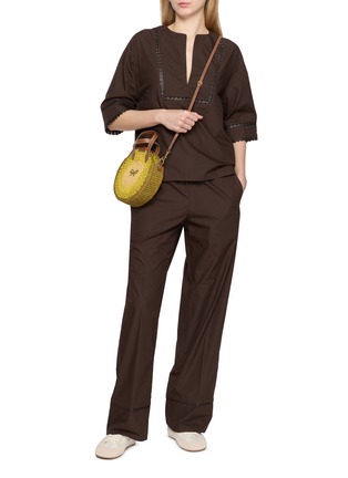 Figure View - Click To Enlarge - YVES SALOMON - Elasticated Wide Leg Cotton Pants