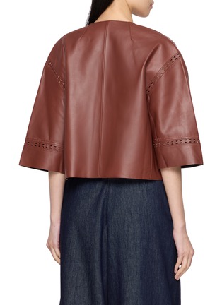 Back View - Click To Enlarge - YVES SALOMON - Crewneck Cropped Leather Jacket