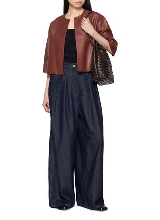 YVES SALOMON | Crewneck Cropped Leather Jacket