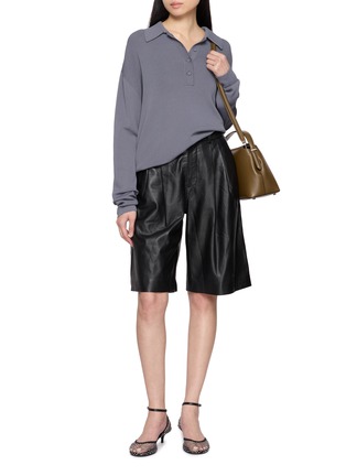 Figure View - Click To Enlarge - YVES SALOMON - Pleated Leather Shorts