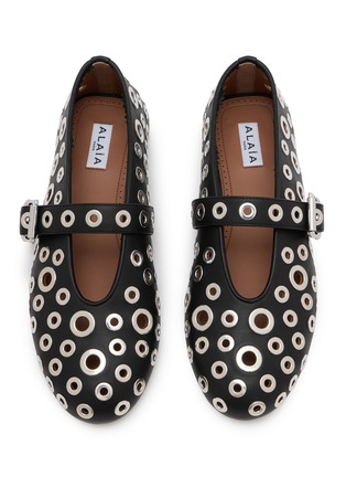 Detail View - Click To Enlarge - ALAÏA - La Ballerine Eyelet Embellished Leather Mary Jane Flats