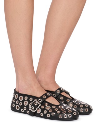 Figure View - Click To Enlarge - ALAÏA - La Ballerine Eyelet Embellished Leather Mary Jane Flats