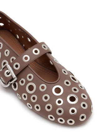 Detail View - Click To Enlarge - ALAÏA - La Ballerine Eyelet Embellished Leather Mary Jane Flats