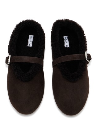 Detail View - Click To Enlarge - ALAÏA - La Ballerine Shearling Suede Mary Jane Flats