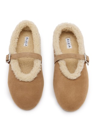 Detail View - Click To Enlarge - ALAÏA - La Ballerine Shearling Suede Mary Jane Flats
