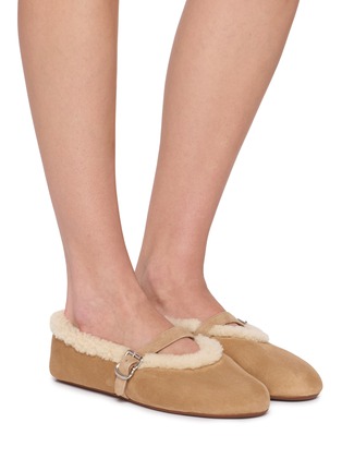 Figure View - Click To Enlarge - ALAÏA - La Ballerine Shearling Suede Mary Jane Flats