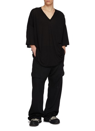 Figure View - Click To Enlarge - RICK OWENS  - V-Neck Cotton Gauze Jersey T-Shirt
