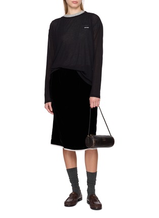 Figure View - Click To Enlarge - MIU MIU - Long Sleeve Sheer Round Neck Jersey Top