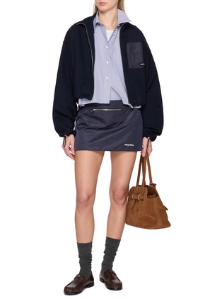 Figure View - Click To Enlarge - MIU MIU - Technical Gazar Front Zip Pocket Mini Skirt