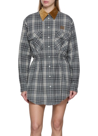 Main View - Click To Enlarge - MIU MIU - Chequered Flannel Cotton Mini Dress