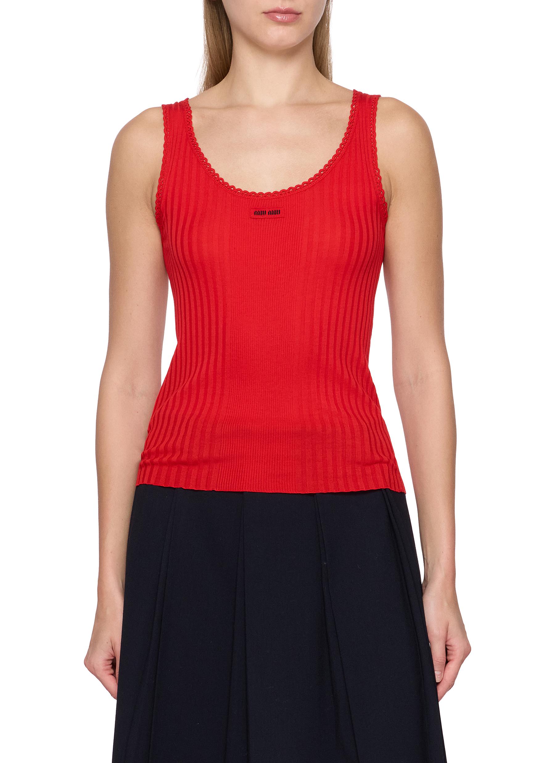MIU MIU | Ribbed Crocheted Trim Wool Knit Tank Top | Women | Lane