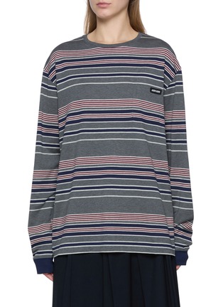 Main View - Click To Enlarge - MIU MIU - Long Sleeve Striped Jersey Top