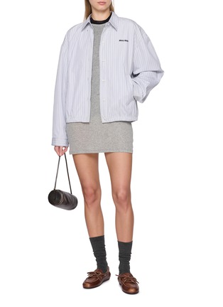 Figure View - Click To Enlarge - MIU MIU - Ribbed Logo Patch Cotton Jersey Mini Dress