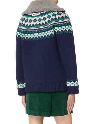 Back View - Click To Enlarge - MIU MIU - Zip Up Wool Fleece Cardigan