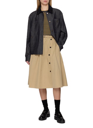 Figure View - Click To Enlarge - PRADA - Belted Button Front Cotton A-Line Skirt
